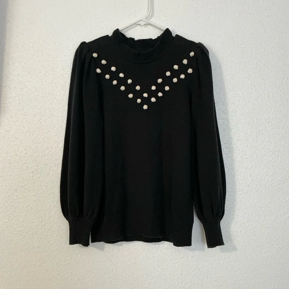 Summer salt The Year-Round Balloon Sleeve Pompom Sweater Small - Picture 4 of 12